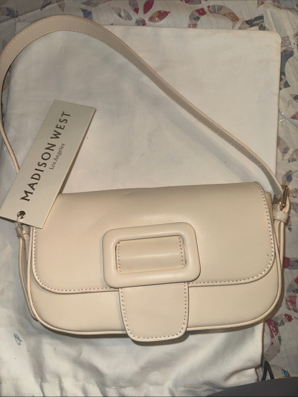 Madison West Cream Crossbody with Rectangular Buckle